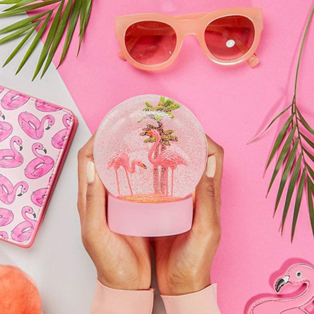 ANGELLOONG Pink Flamingo Snow Globe for Kids Girls, Originality 3D Flamingo Glitter Glass Snow Globes for Adults Women Christmas Valentines Home Decor, 100MM