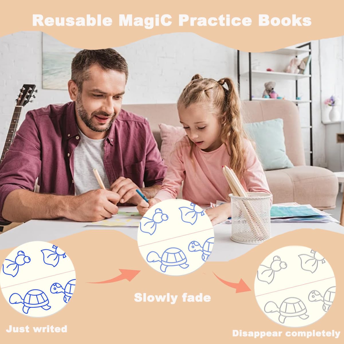4 Pcs Reusable Grooved Handwriting Practice Books, Magic Practice Copybook with Disappearing Ink Pens Pencil Grips, Handwriting Workbook Letter Tracing Books for Kindergarten Preschool Kids Age 3-8