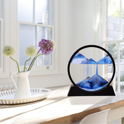 Wai Danie Moving Sand Art Picture 3D Hourglass Deep Sea Sandscape Liquid Motion Display Painting Flowing Sand Frame Relaxing Desktop Home Office Work Decor (Black, 12 Inches)