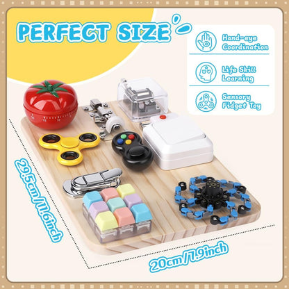 Busy Board for Toddler Kid Early Development, Fidget Sensory Learning Motor Skills Montessori Toy for Age 3 4 5, Busy Pad Fidget Spinner Travel Toy Birthday Gifts Educational Activities for Boy Girl