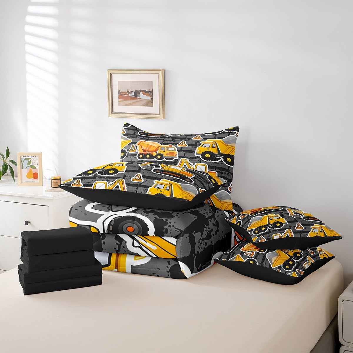 Erosebridal Chemistry Comforter Set with Sheets Full Size Periodic Table of Elements Bed in A Bag 7 Piece Science Chemistry Lovers Bedding Set for Kids Boys Children Bedroom Modern Black Bed Sets