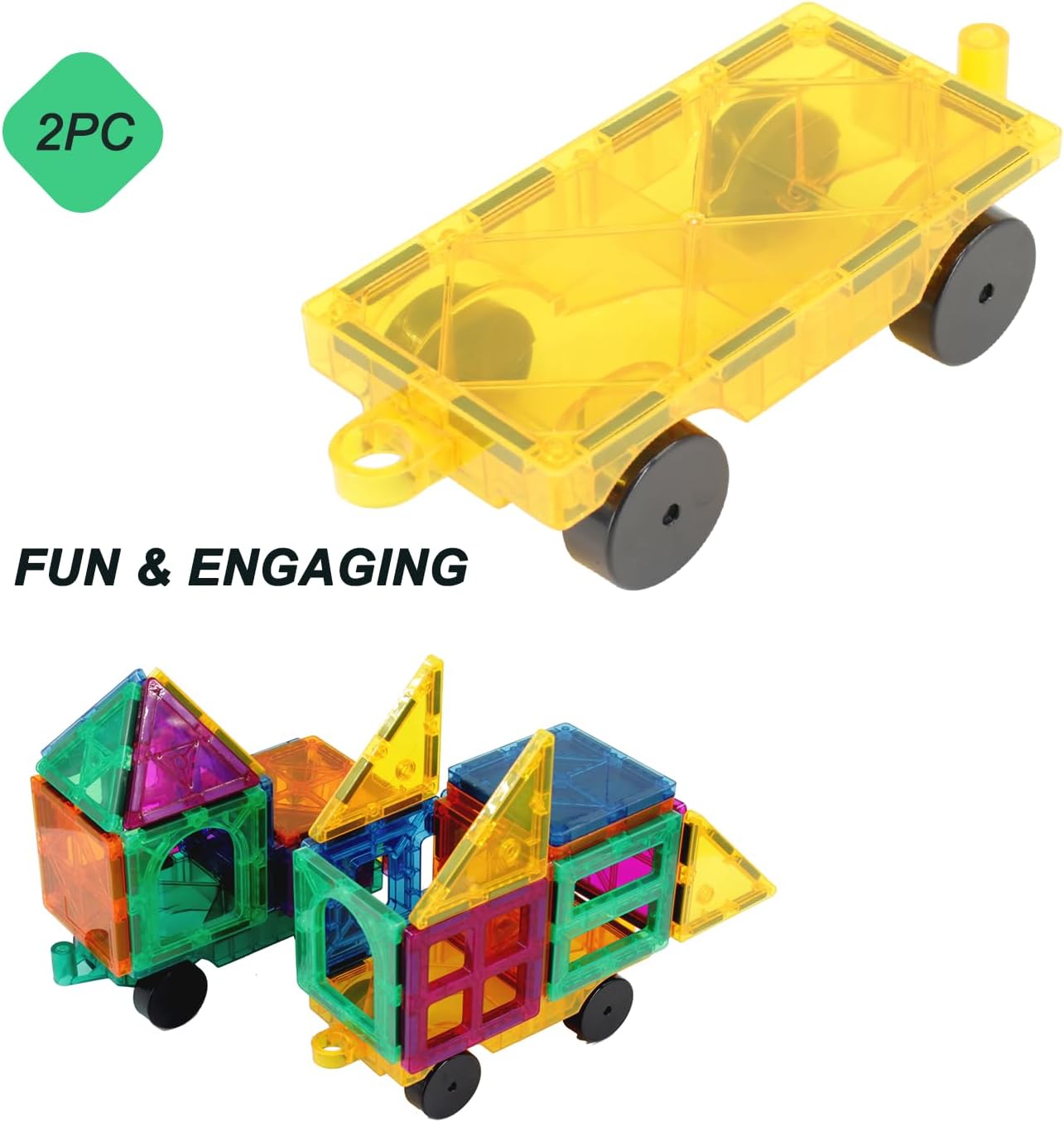 Magnetic Tiles, 96PCS Magnetic Block Toddler Toys with 2 Cars, 3D Clear Magnet Building Tiles Set, STEM Educational Toys for Kids 3-9 Years
