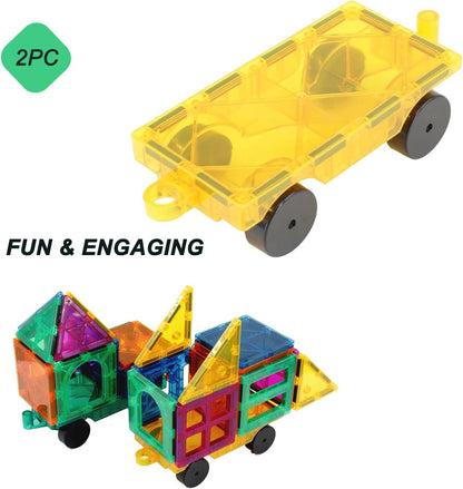 Magnetic Tiles, 96PCS Magnetic Block Toddler Toys with 2 Cars, 3D Clear Magnet Building Tiles Set, STEM Educational Toys for Kids 3-9 Years