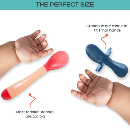 Grabease Baby Feeding Utensils - Anti-Choke Collar & Toddler Fork for Ages 1-3 - Easy-Grip Curved Handle Infant Spoon - Dishwasher-Safe Convenience & Baby Cutlery - Teal