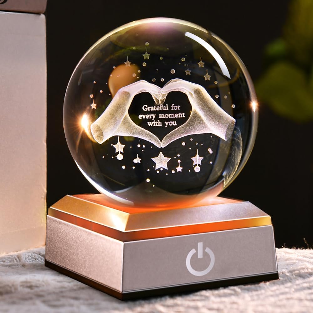 3D Solar System Crystal Ball Universe Glass Ball Space Astronomy Gift Planets Model Science Astrophysics Gifts Solar System Night Light Glass Globe Decor with 12 Colorful Modes Light Base