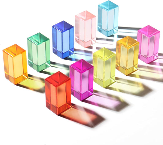 30 Pcs Mixed Acrylic Blocks Set - 10 Long (2.5x2.5x5CM) + 20 Cube (2.5x2.5x2.5CM) Rainbow Gem Blocks, Sensory Stacking Toy for 1 2 3 4 Years Old, Boys Girls Gift with Rich Building Possibilities