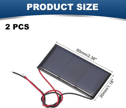 MECCANIXITY 2 Pcs 5.5V 0.44W 70mA Mini Solar Panels, Small Polycrystalline Solar Cell Panel with 2 Cable for DIY Electric Toy Materials Kits Charger, 60mm x 60mm