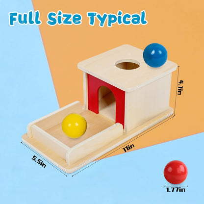 Adena Montessori Wooden Toy for 6-12 Month Baby 3 Balls with Tray, Object Permanence Box Colorful Learning Education Toy for Toddler Kid 1-2 Year Old, Preschool Developmental Girl and Boy Gift