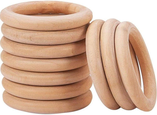 Onwon 10 Pieces Wooden Rings Natural Wood Rings Without Paint Smooth Unfinished Wood Circles for Craft DIY Baby Teething Ring Pendant Connectors Jewelry Making (70mm)