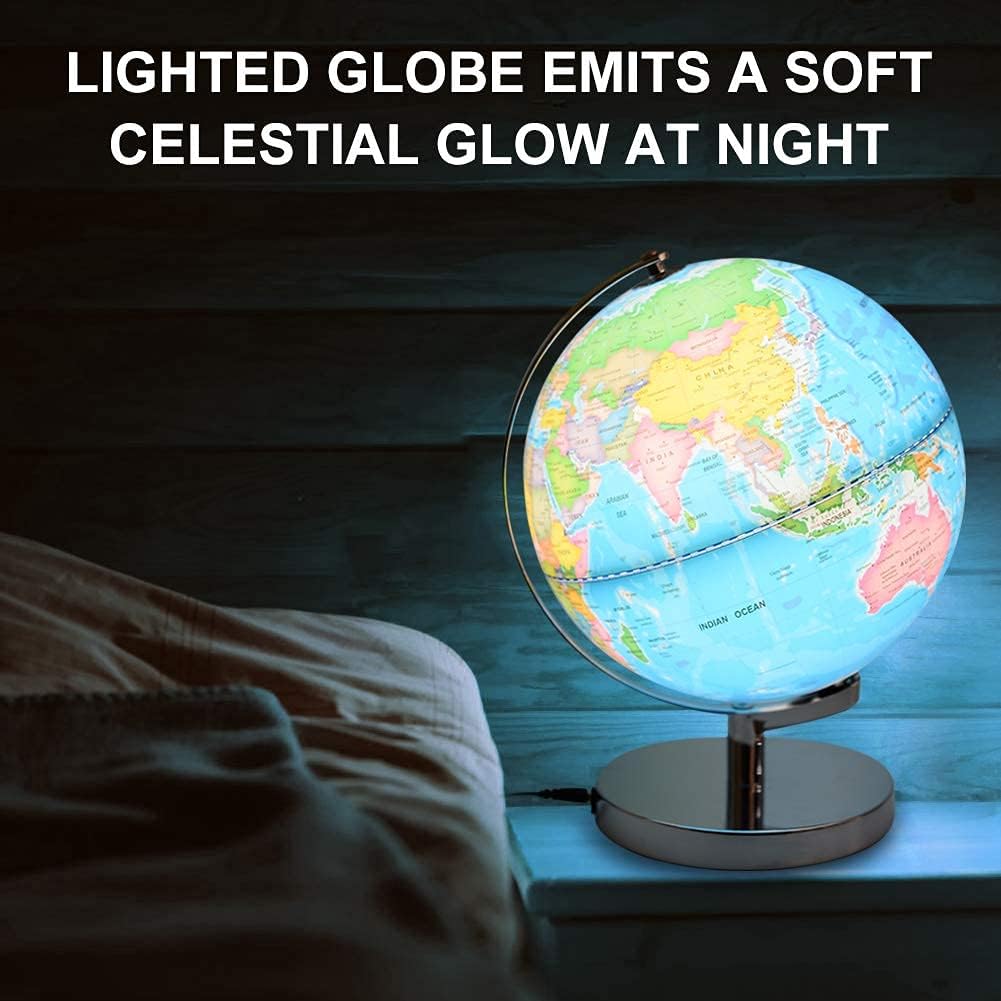 POOCCI 6 in1 Illuminated Large World Globe for Kids & Adults All Ages High Clear Map 12inch, Illuminates Educational Interactive STEM Toy, Light Up Kids Globe Lamp,Gifts For Boys And Girls