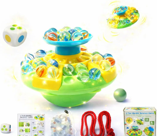 Upgrade Marble Balance Board Game – Fun Family Stacking Challenge Toy with 60 Colorful Balls, Portable Balancing Game for 1-4 Players, Idea Travel Party & Indoor Play for Kids & Adults