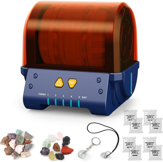 Fistone Rock Tumbler Kit - Noise-Reducing Rock Polisher for Kids & Adults | 5-Day Timer | Great STEM Gift for Young Rock Collectors & Geology Enthusiasts