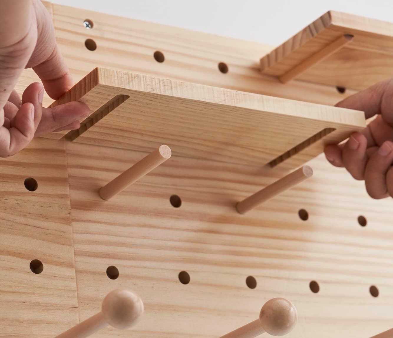 Wood Pegboard Combination Wall Organizer Kit, Wooden Display Pegboard Panel Kits for Bedroom, Study, Office, Bathroom, 2 Pieces Pegboards and 15 Accessories