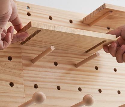 Wood Pegboard Combination Wall Organizer Kit, Wooden Display Pegboard Panel Kits for Bedroom, Study, Office, Bathroom, 2 Pieces Pegboards and 15 Accessories