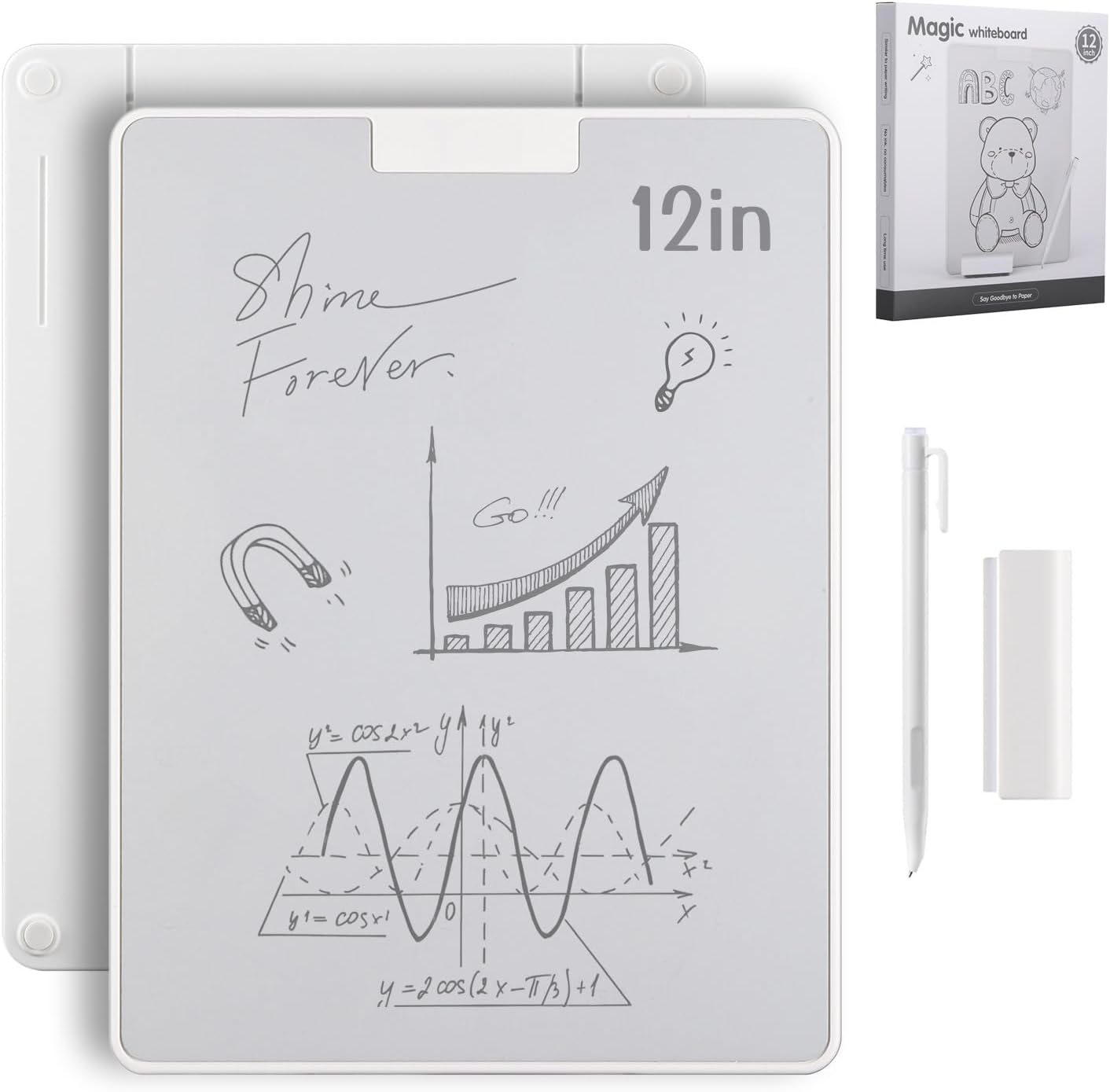 9.5”×7”Magnetic Writing Board, Ink-Free Reusable Desktop Notepad with Magnetic Stylus & Eraser : Thin Rigid Pad for Drawing, Handwriting Practice & Office Memos