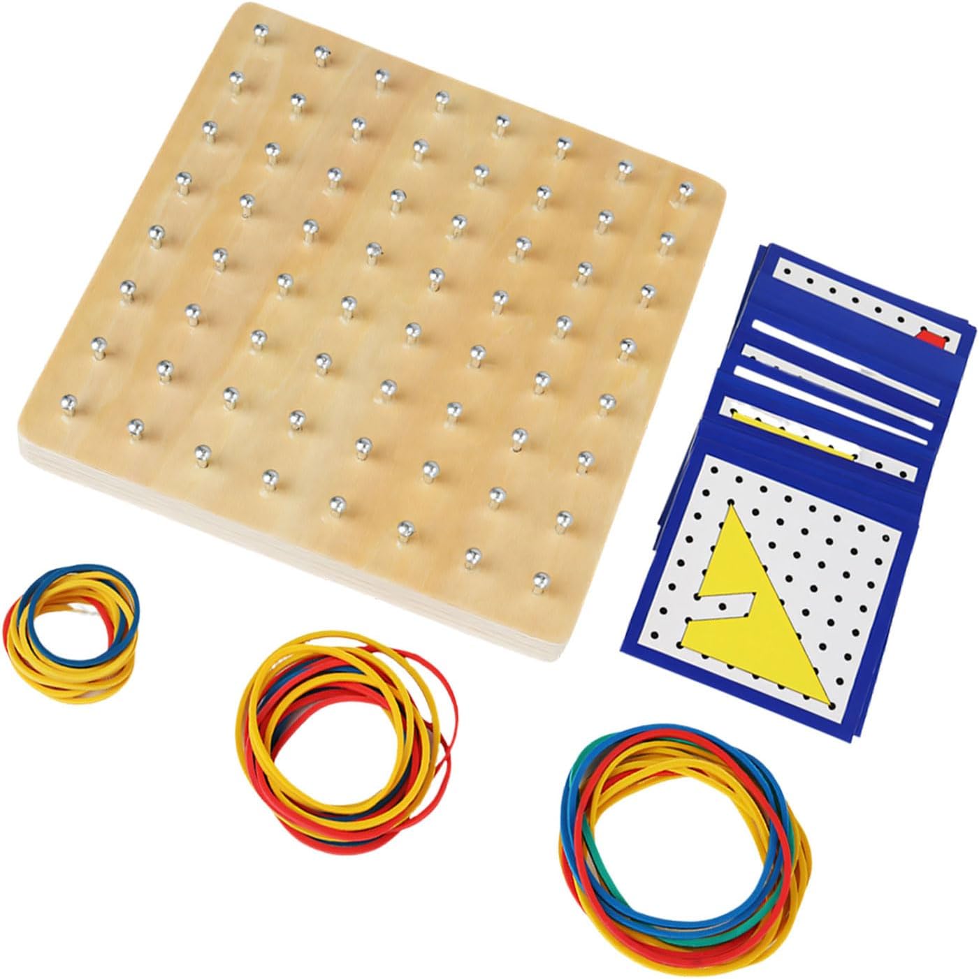 Fun Educational Toy with Wooden Geoboard and Elastic Rubber Bands for Fine Motor Skills Logical Thinking Development Educational Rubber Band Board