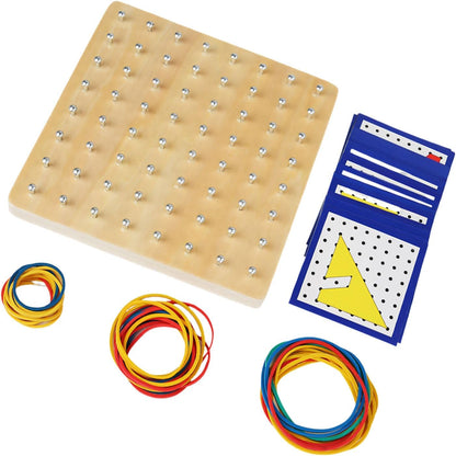 Fun Educational Toy with Wooden Geoboard and Elastic Rubber Bands for Fine Motor Skills Logical Thinking Development Educational Rubber Band Board