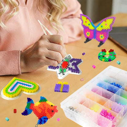 Hifunwu 20 PCS 5mm Fuse Beads Boards Clear Plastic Fuse Beads Pegboards with 20 Colorful Cards, 4 Tweezers, 10 Hang Ropes, 10 Keychains, 20 Small Hoops and 10 Holders