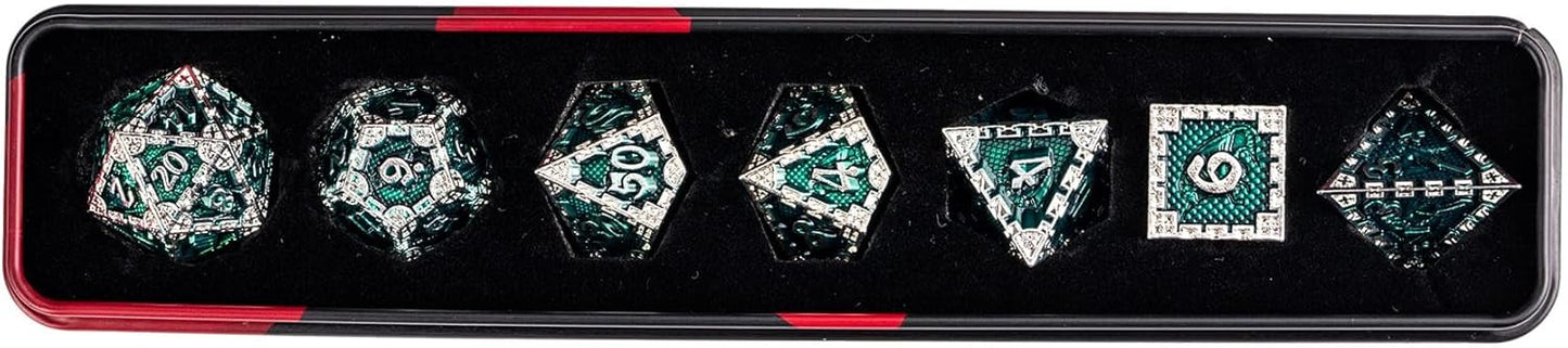 UDIXI Steampunk Metal Dice Set, 7 Die Polyhedral DND Dice Set for D&D Role Playing Game and Math Teaching (Ancient Copper)