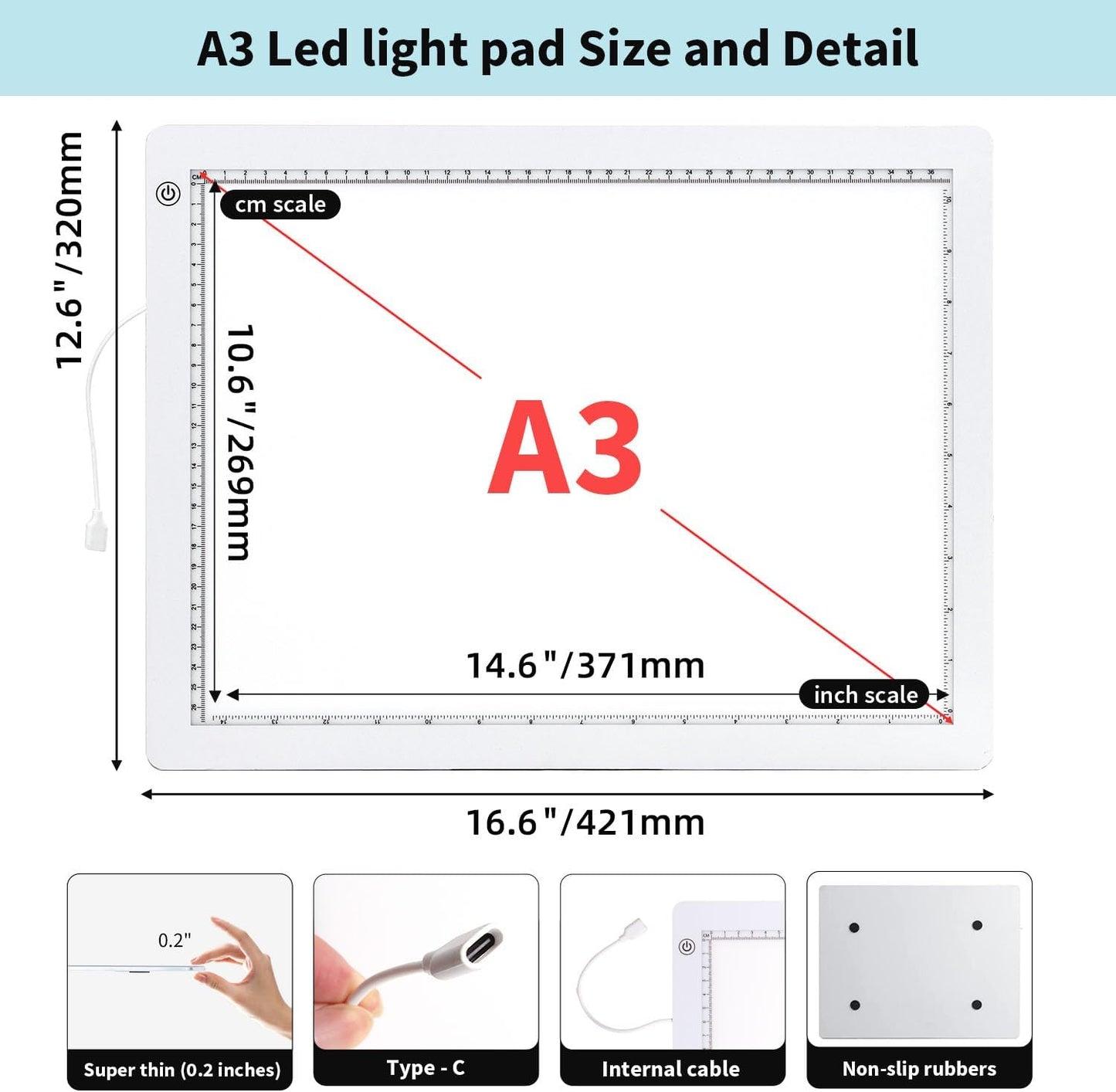 Zocelight A4 Light Pad for Diamond Art Kits for Adults,0.2" Ultra Thin Light Board with Stand and Clip for Diamond Painting Accessories,3 Levels Dimming Light Box for Drawing,Sketching,Animation