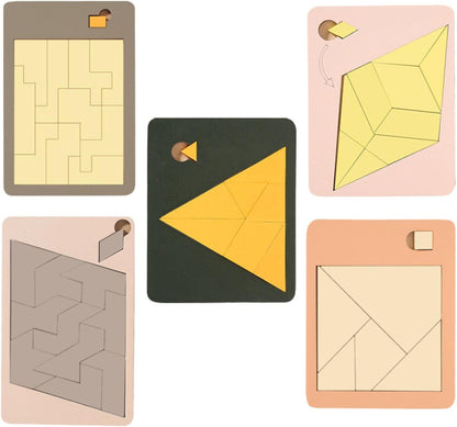 5Pcs Toys Tangram Puzzle, Classic Brain Teasers Toy, Wooden Pattern Blocks Set, Geometric Shape for Kids