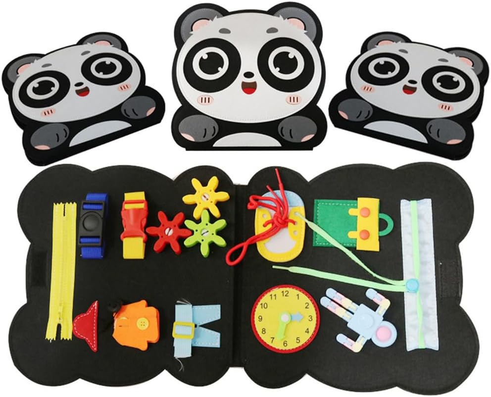 Montessori Panda Busy Board, Felt Dressing Activity Board, Toddler Fine Motor Skill Toy