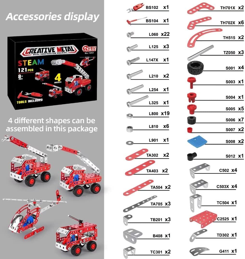 Ferthor Fun 7 in 1 STEM Toys,Creative Set for Boys Age 8-12,Learning Engineering Kids Building Blocks Model Kits,Metal Construction Toys for Kids 8 9 10 11 12+ Year Old(180PCS No Motor)