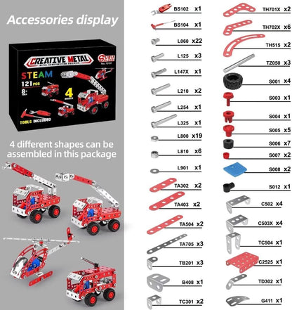 Ferthor Fun 7 in 1 STEM Toys,Creative Set for Boys Age 8-12,Learning Engineering Kids Building Blocks Model Kits,Metal Construction Toys for Kids 8 9 10 11 12+ Year Old(180PCS No Motor)