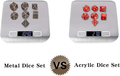 DnDnD Heavy Polyhedral Metal Dice Set with Metal Box, 7-die Shiny Blue Surface with Golden Number for RPG,Dungeons and Dragons,Pathfinder,Shadowrun,D&D,Role Palying Game and Math Teaching - Colors A