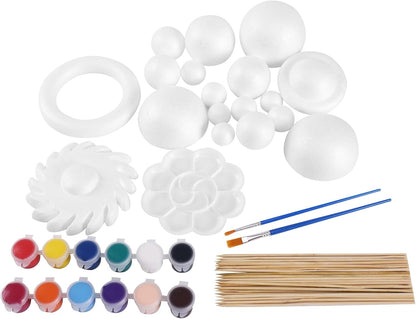 FFchuanhe 72 Pcs Solar System Model Foam Balls Kit Includes Mixed Sizes Craft Foam Bamboo Sticks Color Pigments Paint Tray Palettes Picture Plate Painting Brushes for School Science Projects