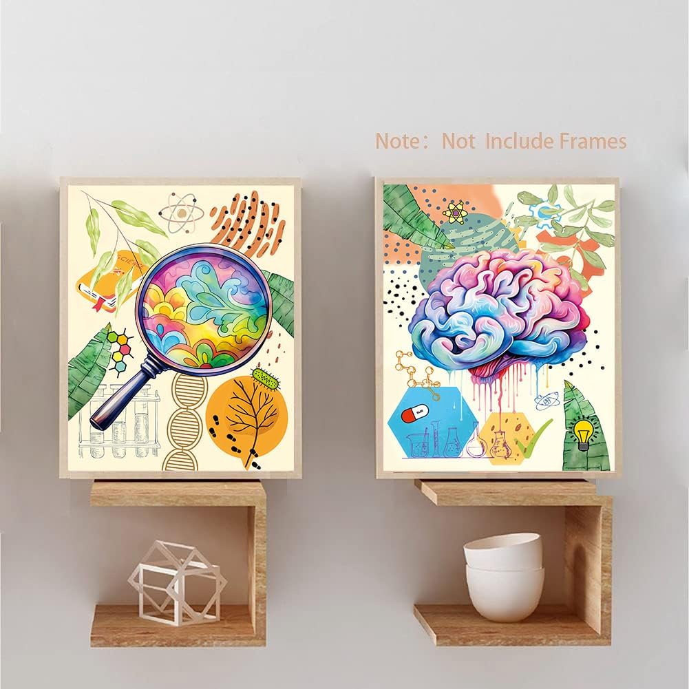 ZHAXFA Science Wall Art Canvas Prints,Biochemical Science Art poster,Microbiology Chemistry Wall Prints,Boho Classroom Wall Art,School Laboratory Decoration Set of 4 (Unframed 8x10 inches)