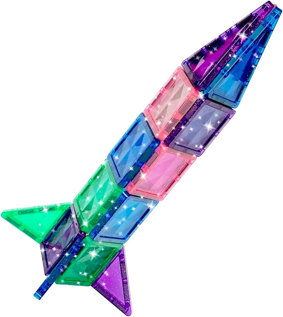 CreateOn Crayola Mini Magnetic PIP-Tiles, Building Set for Kids, Magnetic Building Toys for Kids, STEM Travel Toys for Boys and Girls Ages 3+, 24-Piece Set (Glitter)