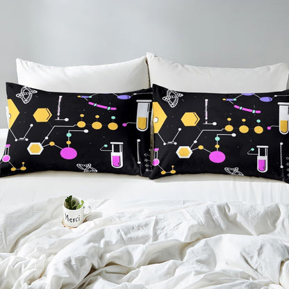 Chemistry Bed Sheets for Kids Teens Girls Boys,Chemical Experiment Fitted Sheet Twin,Science Themed Sheets for Math Lovers,Chemistry Lab Bedding Set,White and Black
