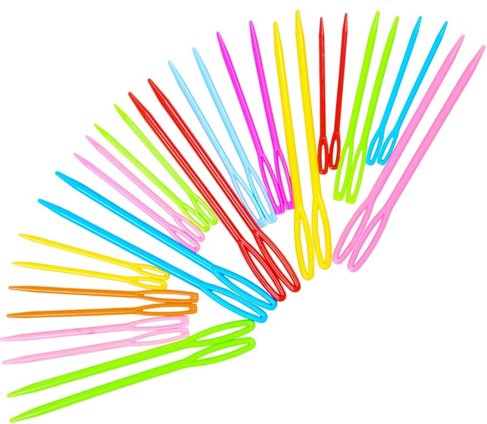 Hekisn Large-Eye Plastic Sewing Needles, Colorful Safety Lacing Needles, 2 Different Sizes Yarn Sewing Needle, Learning Needles for DIY Sewing Handmade Crafts，2.76 &2.1 inch (16 Pieces)