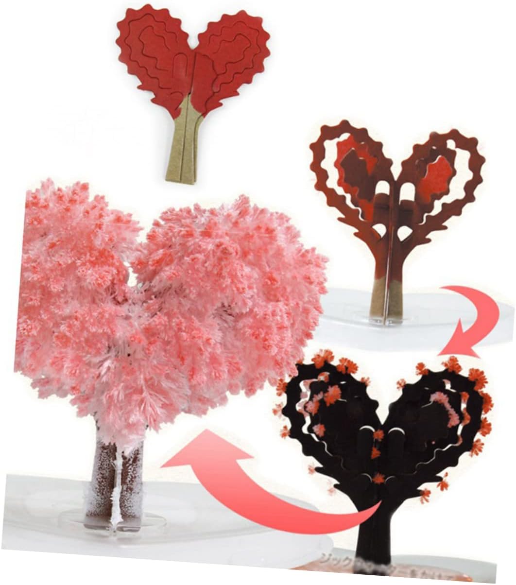 Vaguelly 2sets Valentine's Day Love Tree Toys Heart Shaped Crystals Growing Kit DIY Paper Tree Ornaments for Boys and Girls