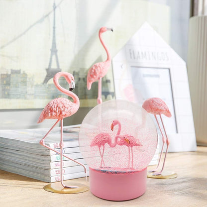 Flamingo Snow Globe for Adults, Christmas Snow Globes for Girls Kids Women, 100MM Glitter Snowglobe Gifts for Valentines Halloween Birthday Table Decor