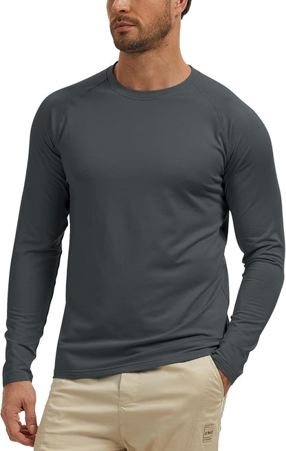 Men's Thermal Shirts Long Sleeve Fleece Lined Crew Neck Base Layer Athletic Workout Tops