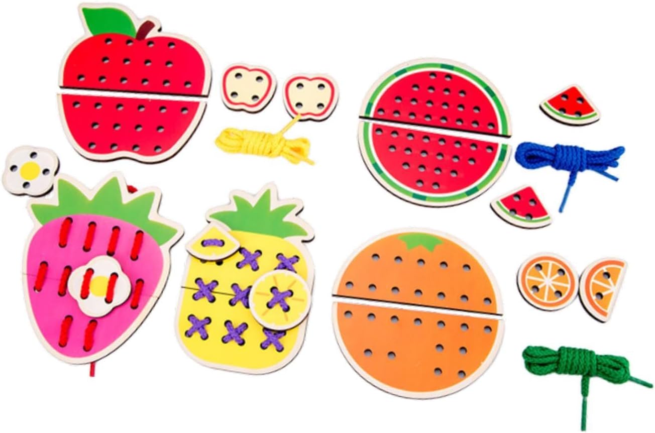 getuse Lacing Cards Sewing Kit for Preschoolers and Kids Threading Activity Developing Imagination Lacing Playing Games Sewing Cards- Fruit