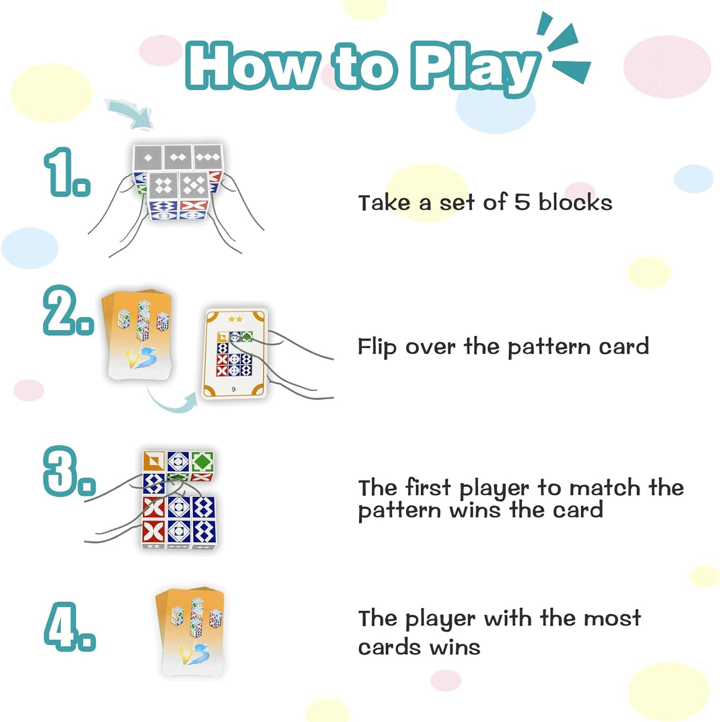 Matching Game for Kids Ages 4-8 8-12, 2 Player Family Board Games with 50 Challenge Cards, Pattern Recognition Block STEM Toys, Brain Teaser Puzzles for Adults & Teens