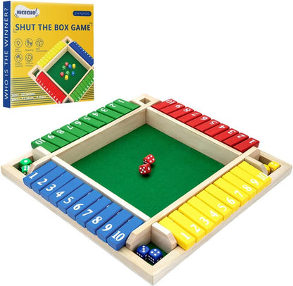 Nicecho Shut The Box Dice Game,2-4 Player Family Wooden Board Table Math Games for Adults and Kids, 8 Dices Classics Games for Classroom,Home,Party or Pub