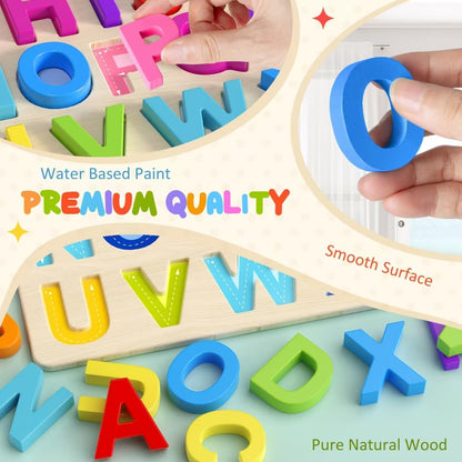 Zeoddler Alphabet Puzzles, ABC Preschool Learning Toys, Wooden Toys for Toddlers, Alphabet Shape Puzzles for Kids, Gift for Girls Boys