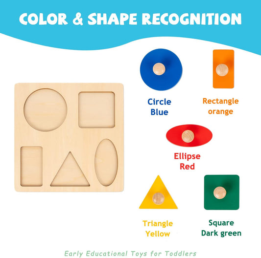 Montessori Wooden Circle Puzzle with Knob,Montessori Toys for 12-18 Months-Mirror Peekaboo Peg Board with 32 Cards for 8 Life Cycles,First Baby Puzzle for Toddlers 1-3,Wooden Preschool Learning Toys