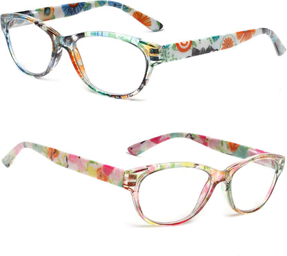 SIGVAN Ladies Cat Eye Reading Glasses 5 Pairs Blue Light Blocking Spring Hinge Fashion Pattern Print Readers for Women