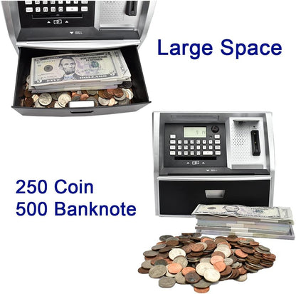ATM Savings Bank with Debit Card, Electronic Piggy Bank for Real Money, Coin Recognition, Targets Setting, Password Login, Voice Prompt, Great Gift for Boys Girls (Golden/Black)