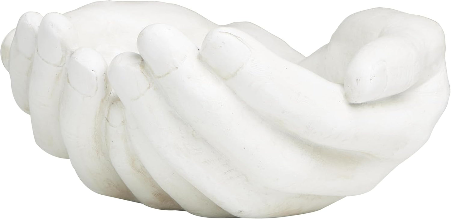 Deco 79 Polystone Hands Decorative Sculpture Weathered Patina Linked Home Decor Statue with Block Base and Gold Accents, Accent Figurine 9" x 4" x 10", Black