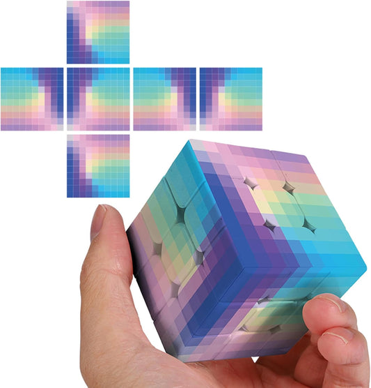 Gradient 3x3 Speed Cube, UV Printing Cube Magic Cube Educational Puzzles Toys for Kids,Beginners and Adults (Stickerless) Blue-PIink-Blue