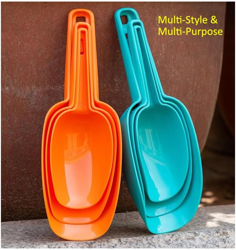 Set of 4 Plastic Ice Scoops, Kitchen Multipurpose Food Scoops for Canisters, Freezer, Flour, Dry Foods, Coffee Beans, Pop Corn, Pet Food (Mix 4 (Set of 4), 150ml, BPA-Free, Dishwasher Safe)