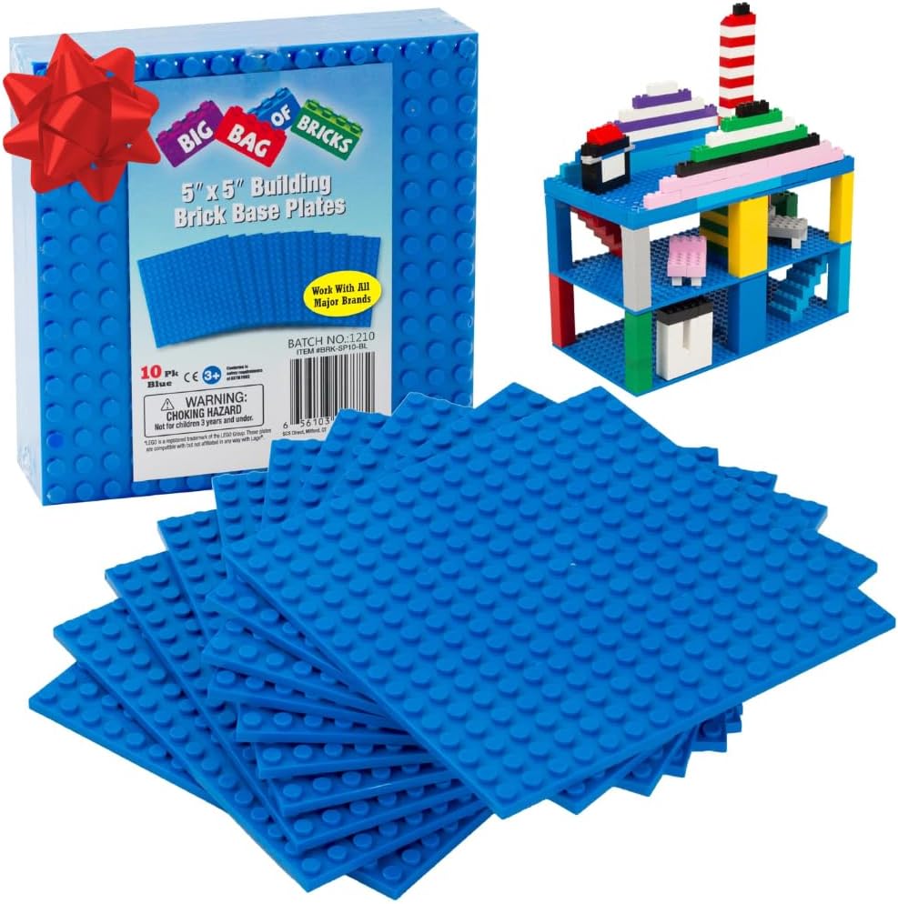 Classic Baseplates for Building Bricks - Set of 10 Sand 5"x5" Building Plates- Dual Connectivity, Build on Both Sides- Compatible, Tight Fit w Major Brands- Creative STEM Toy & Kids Bday Gift (Sand)