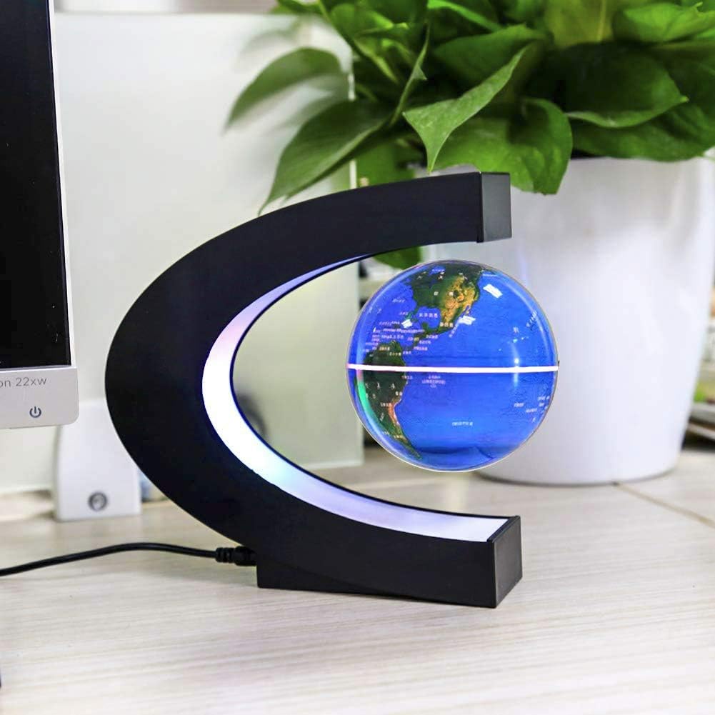 MOKOQI Magnetic Levitating Globe with LED Light, Cool Tech Gift for Men Father Boys and Girls, Birthday Gifts for Kids, Floating Globes World Desk Gadget Decor in Office Home Display (Silver)
