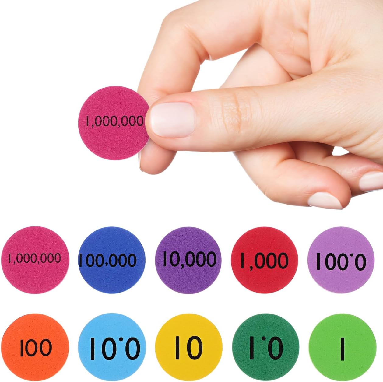 Gatuida 300pcs EVA Place Value Disks, Colorful Counting Chips Early Math Skills Color-Coded Soft Place Value, Educational Math Manipulatives for Kids Learning Elementary School